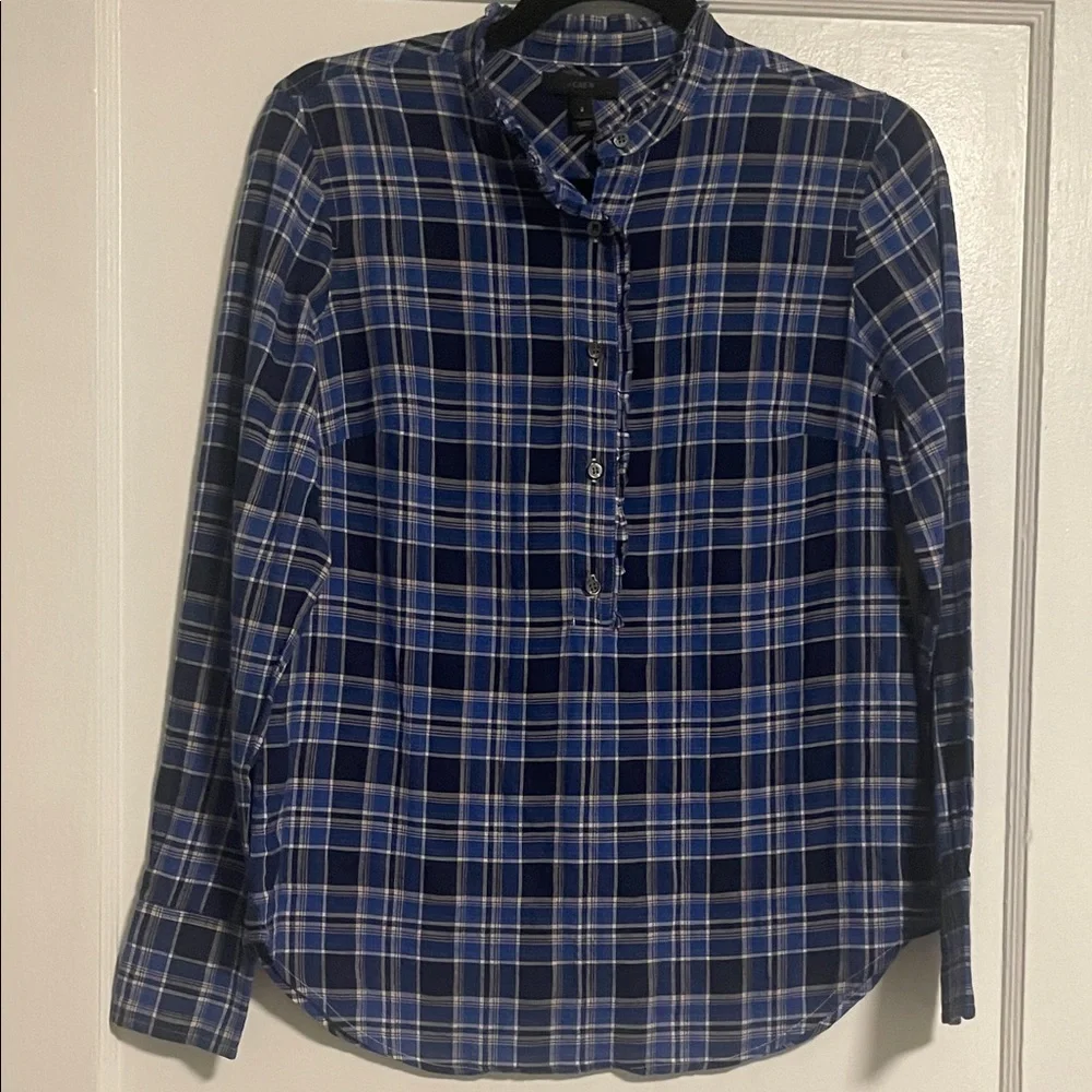 J. Crew Blue and White Plaid Button-Up Shirt